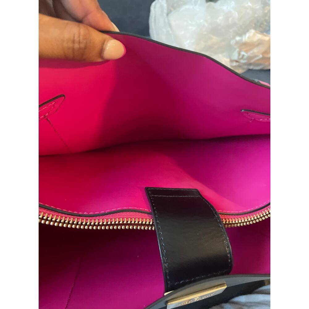 Kate Spade Black Leather Tote Bag Magenta Interior Gold Hardware Work Travel Bag - Picture 9 of 9